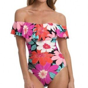NWT! La Blanca Full Bloom Floral Ruffle One Piece Swimsuit NEW!